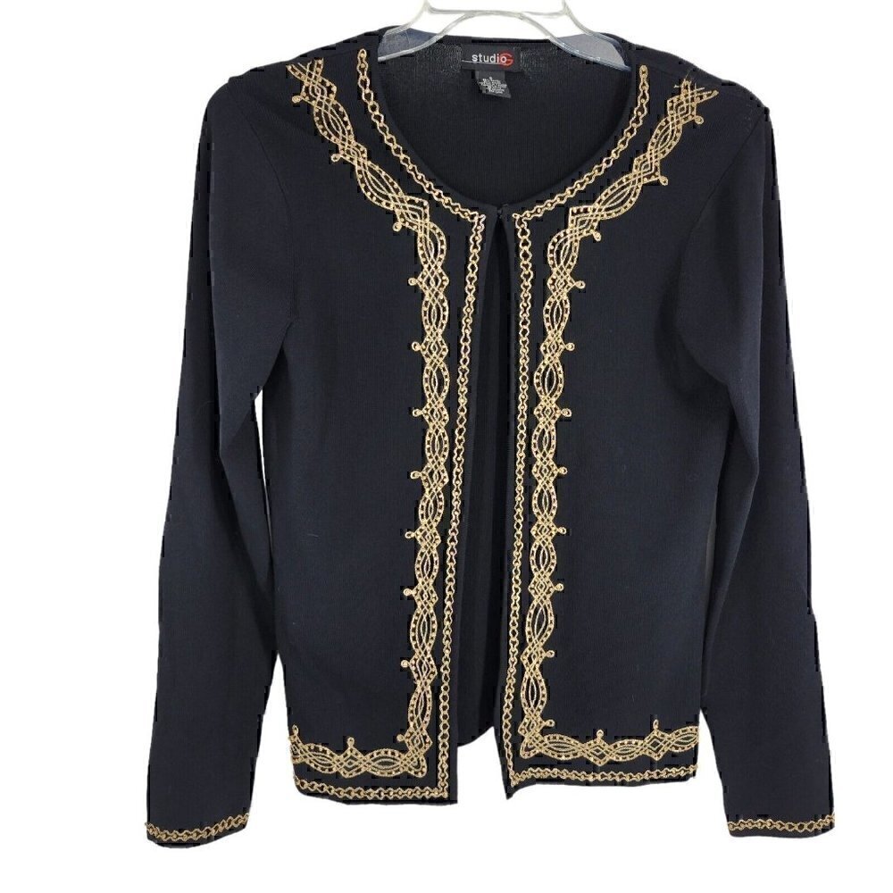 Studio G Black Embroidered Beaded Long Sleeve Cardigan Small Dark academia